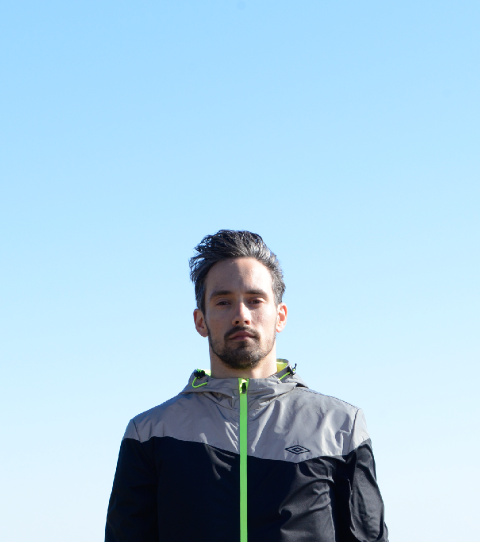 Reflective training jacket worn, menswear