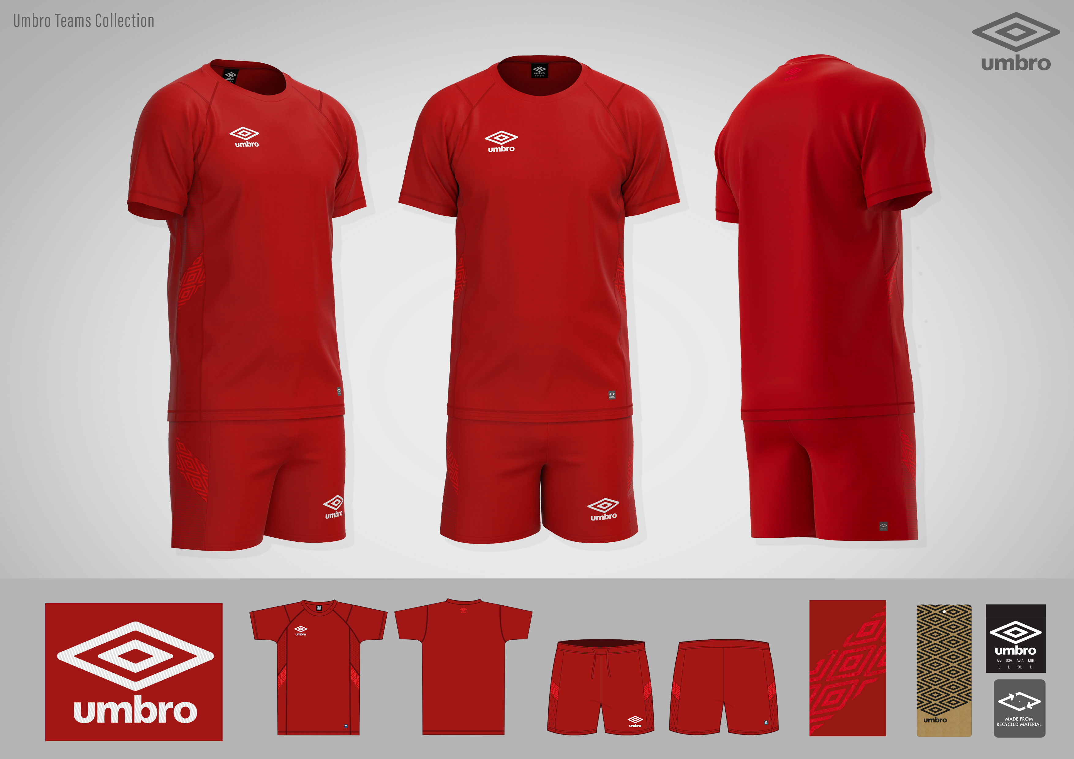 Umbro club collection, red colourway 3D render